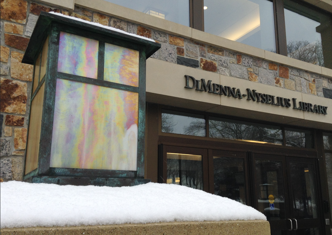 Library exterior with snow